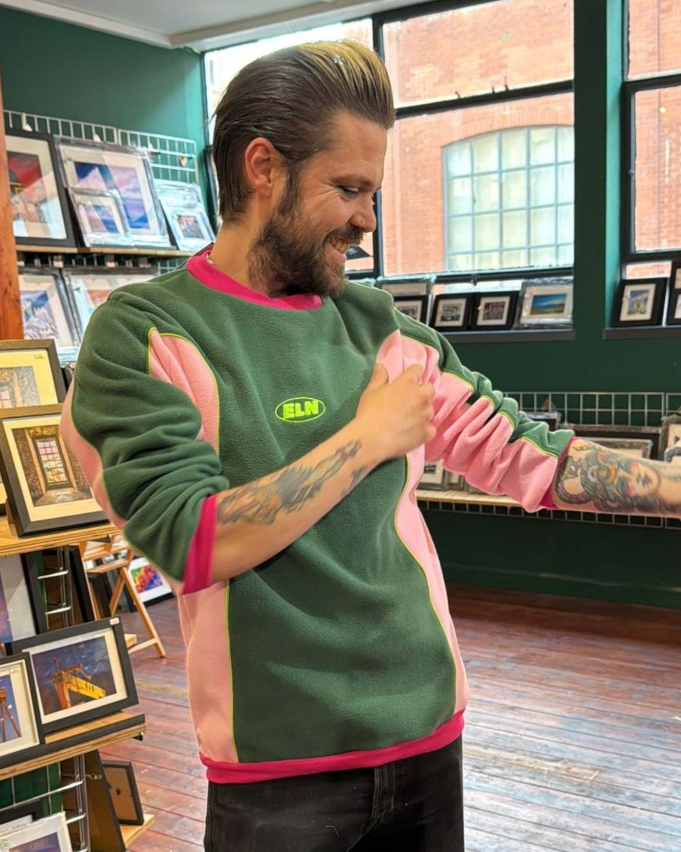 Green & Pink Side Split Pullover | ELN