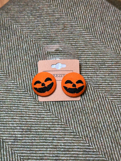 Pumpkin Face Button Earrings | Breezita