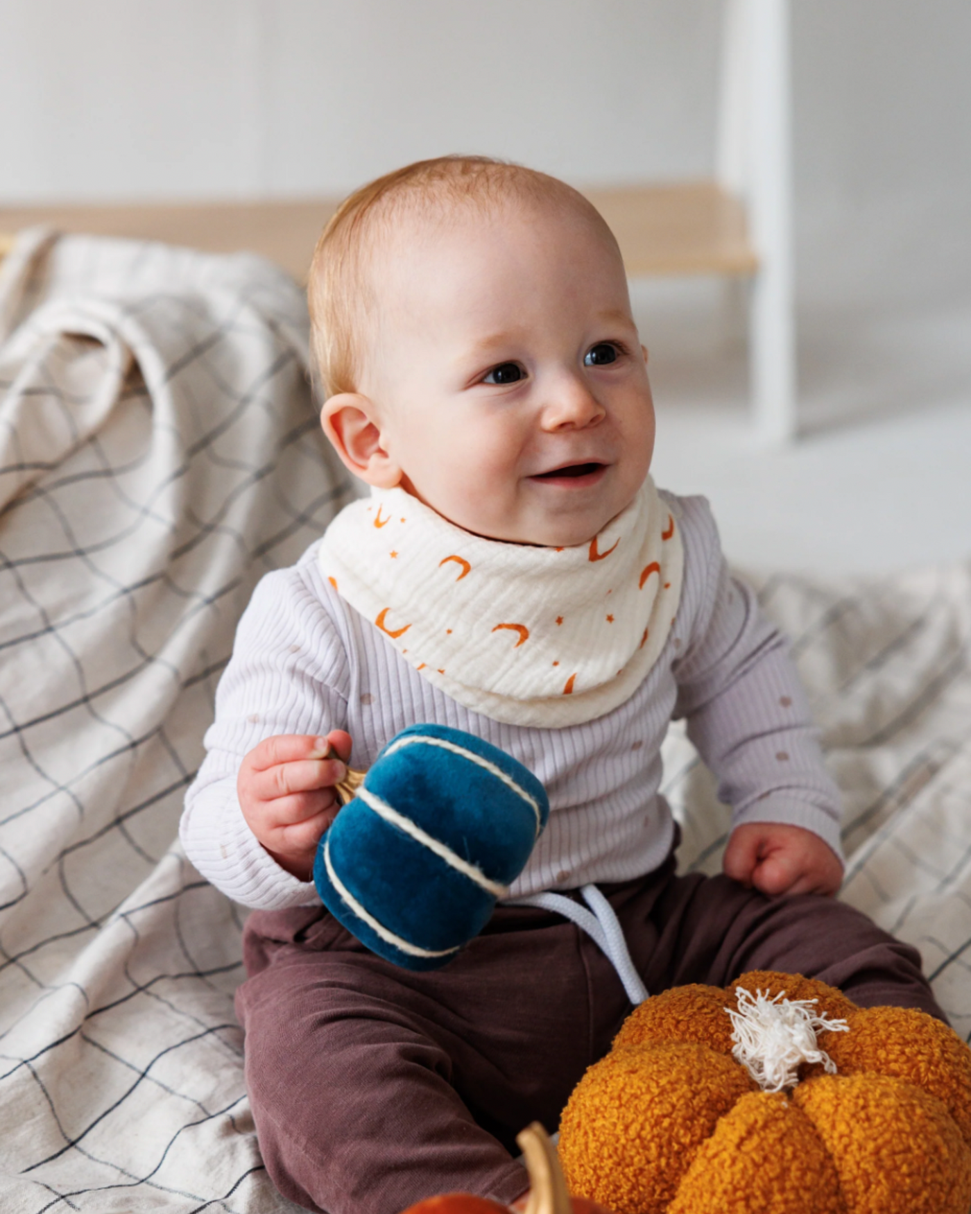 Moon & Stars | Pumpkin/Mushroom Reversible Bib | Milk & Joy