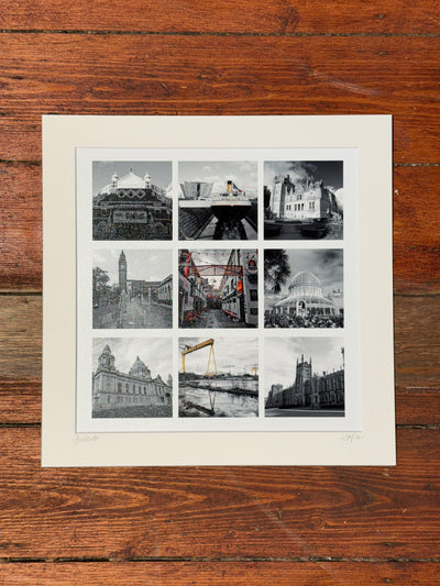 Black & White Belfast Montage 30x30 Print | Sharon Millar