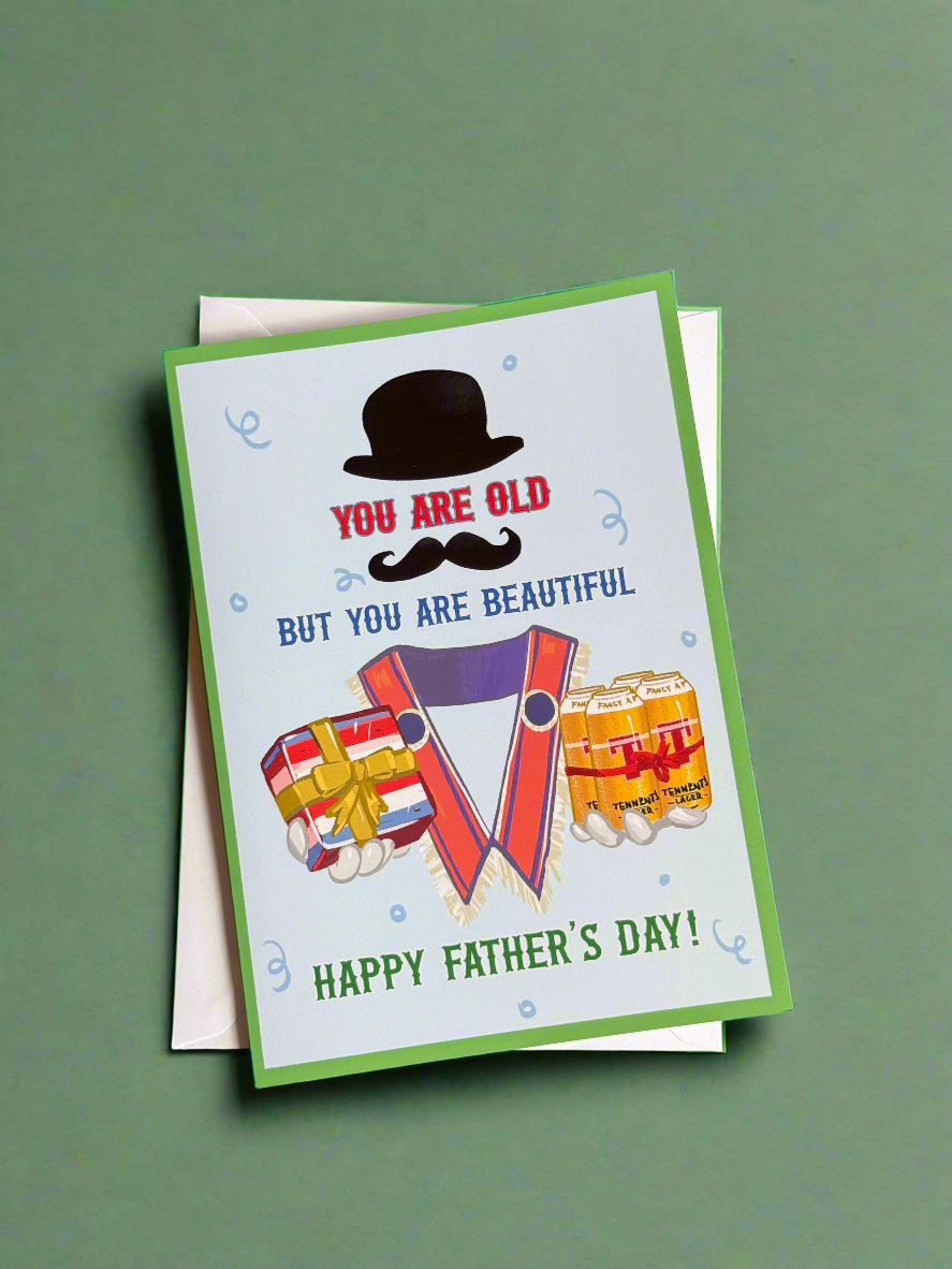 Eres vieja pero eres hermosa, tarjeta del día de la madre con banda