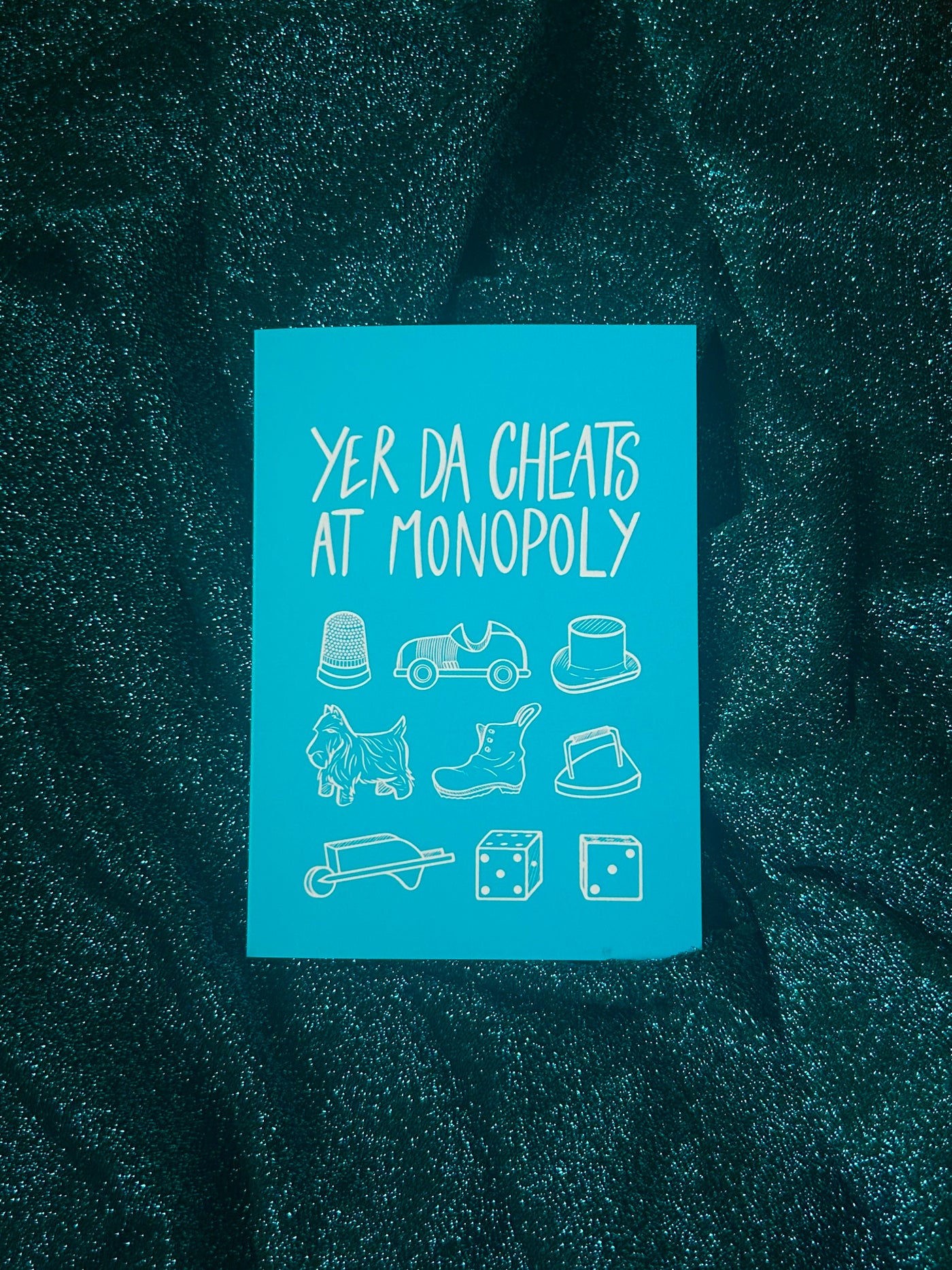 Yer Da Cheats At Monopoly Christmas Card | Leanne McWilliams Illustration