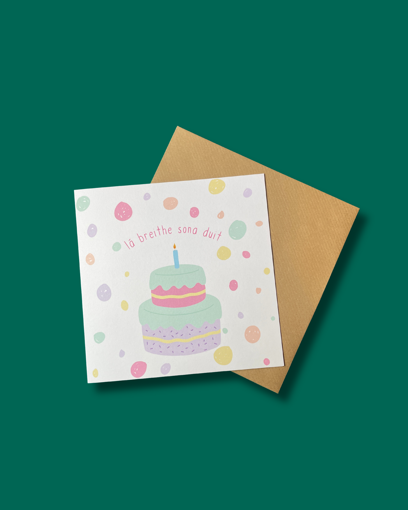 Birthday cake card featuring irish happy birthday