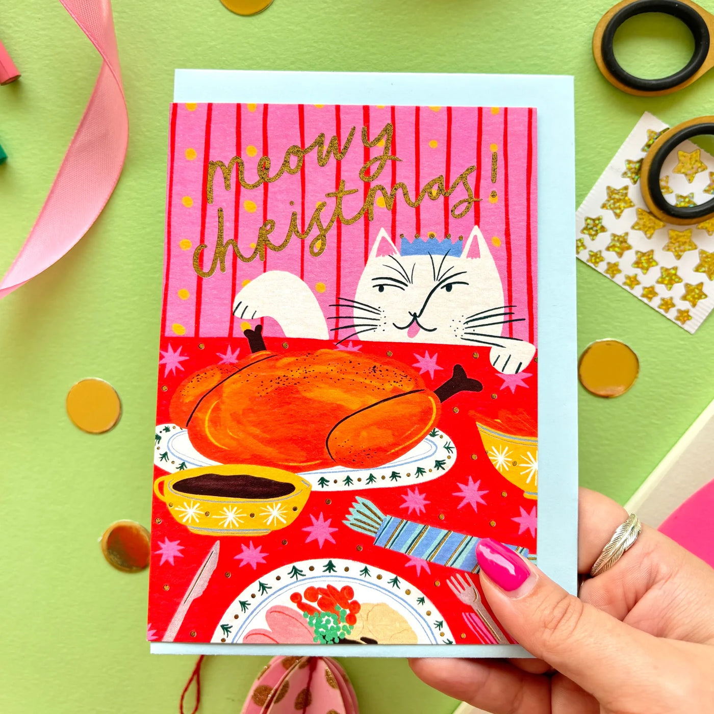 Meowy Christmas Card | Kerrie Illustrates
