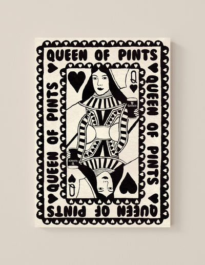 Black & White Queen of Pints Playing Card Print | Mauds Studio