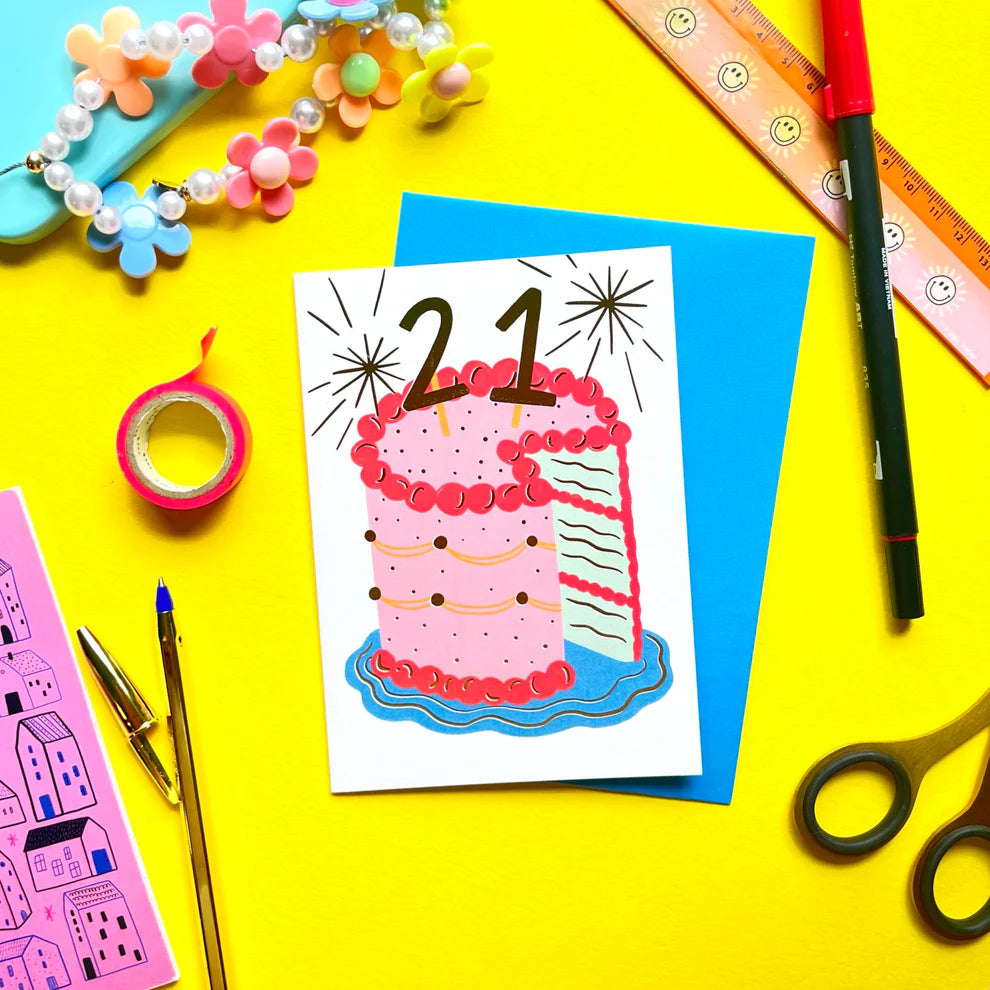 21st Birthday Cake Card | Kerrie Illustrates