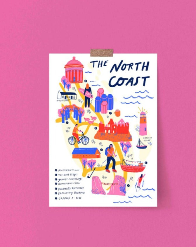 The North Coast, NI Illustrated Map Art Print